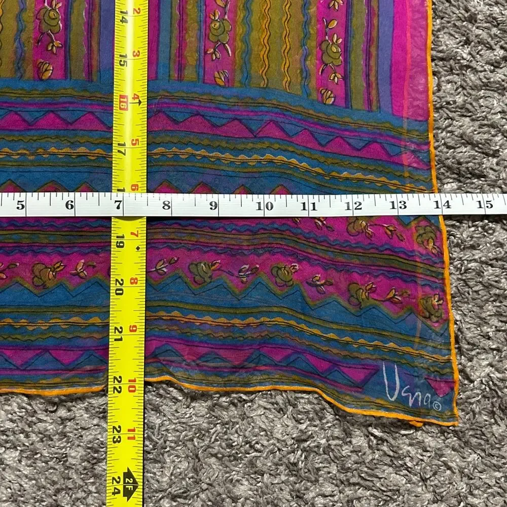 Vintage Vera Scarf Verasheer Made in Japan Silk Floral Striped Handrolled 44x14